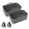 Reusable Air Fryer Silicone Pot Rectangle Replacement of Parchment Liners 2 Basket Pans with 1 Pair of Mittens for 6-8 Quart Oven Air Fryer