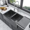 Gunmetal Black Double Bowl (50/50) Farmhouse Sink- 33"x21"x10"Stainless Steel Apron Front Kitchen Sink 16 Gauge with Two 10" Deep Basin