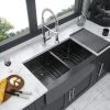 Gunmetal Black Double Bowl (50/50) Farmhouse Sink- 33"x21"x10"Stainless Steel Apron Front Kitchen Sink 16 Gauge with Two 10" Deep Basin