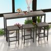 Modern Design Kitchen Dining Table, Pub Table, Long Dining Table Set with 3 Stools, Easy Assembly, Brown Gray (W75753849)