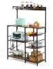 6-Tier Kitchen Storage Rack, Coffee Bar with Storage Basket, Microwave Oven Stand with 6 S-Hooks