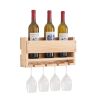 Wall-mounted wine rack with cup holder / wine racks countertop/PINE/Solid wood /Home wine rack//Living room wine rack