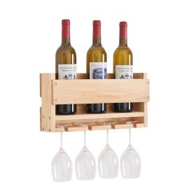 Wall-mounted wine rack with cup holder / wine racks countertop/PINE/Solid wood /Home wine rack//Living room wine rack (Color: as Pic)