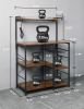 6-Tier Kitchen Storage Rack, Coffee Bar with Storage Basket, Microwave Oven Stand with 6 S-Hooks